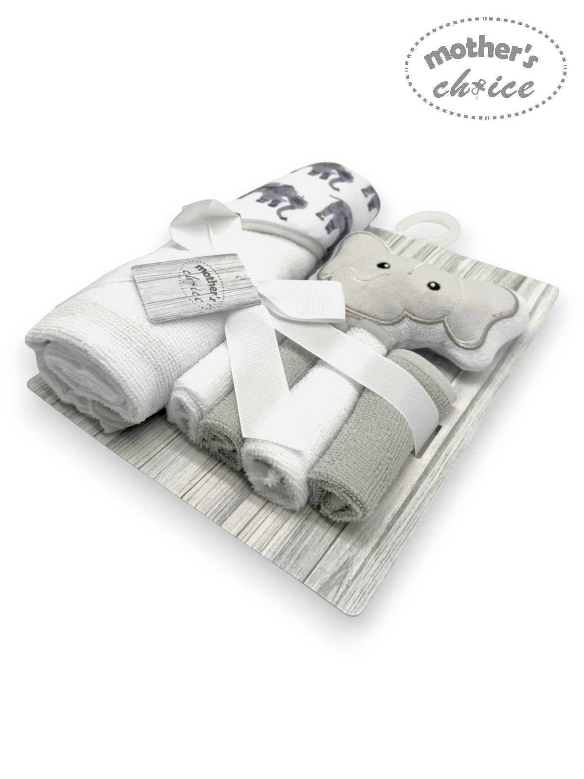 Mothers Choice  Hooded Towel And 4 Washcloths And Wash Sponge Elephant