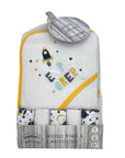 baby hooded towel and facecloth set explorer design