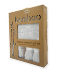 Boxed 3-piece newborn gift set with bamboo text on a white background
