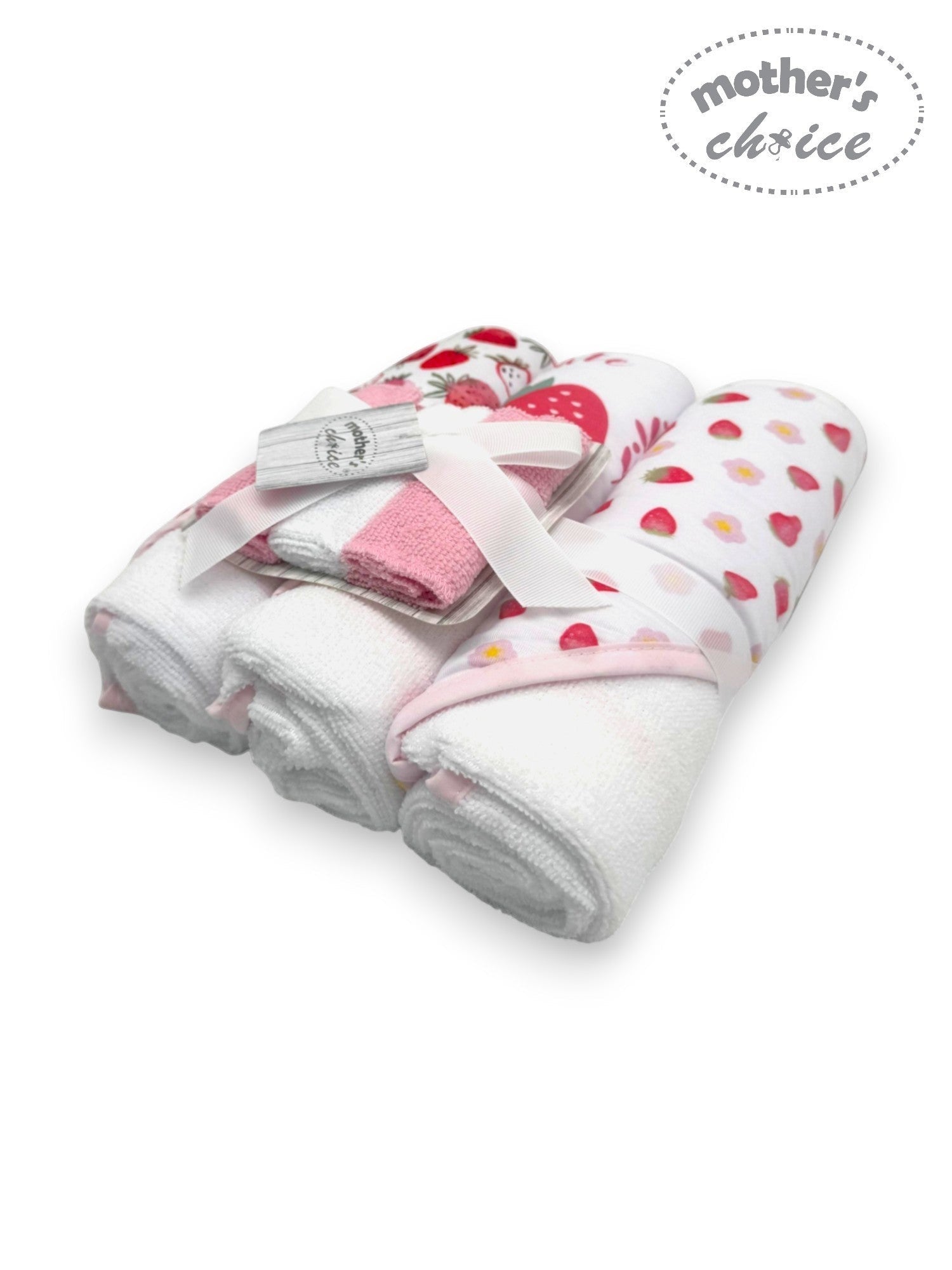 Mothers Choice 3 Piece Hooded Towels And 3 Piece Facecloths Cute Strawberry