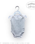 Gray baby bodysuit with white star pattern on a hanger against a white background, featuring 'Mother's Choice' branding.