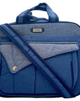 Blue laptop bag with shoulder strap on a white background