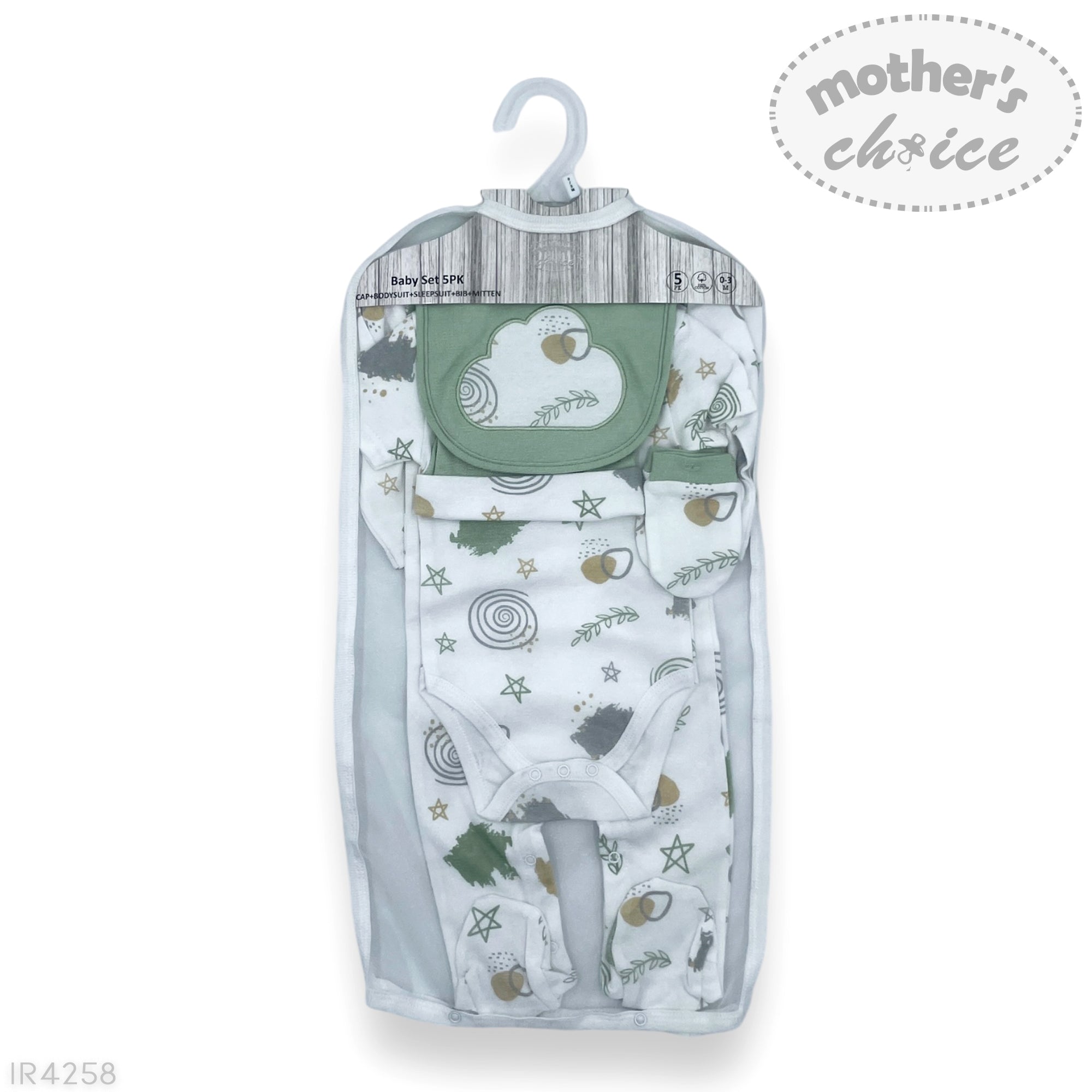 Baby clothing set with a hat and pants in packaging on a white background, featuring 'Mother's Choice' branding.