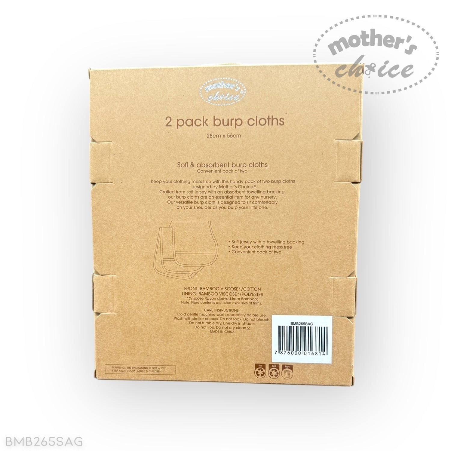 Mothers Choice Bamboo 2 Pack Burp Cloths Sage