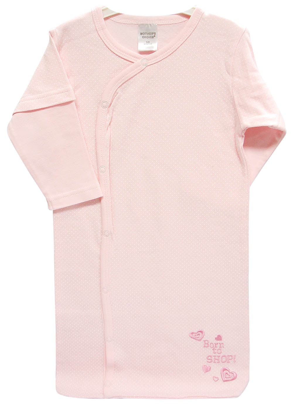 Pink baby gown with long sleeves on a white background