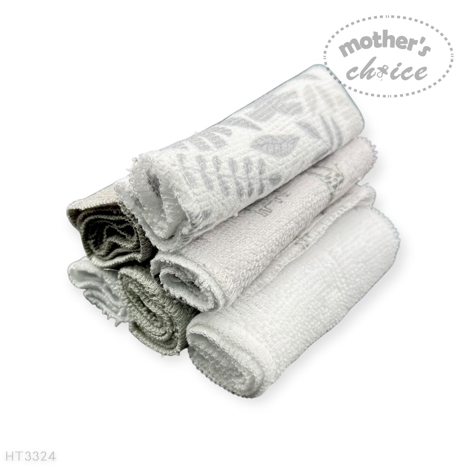 Mothers Choice  6 Pack Washcloth Set Grey Safari