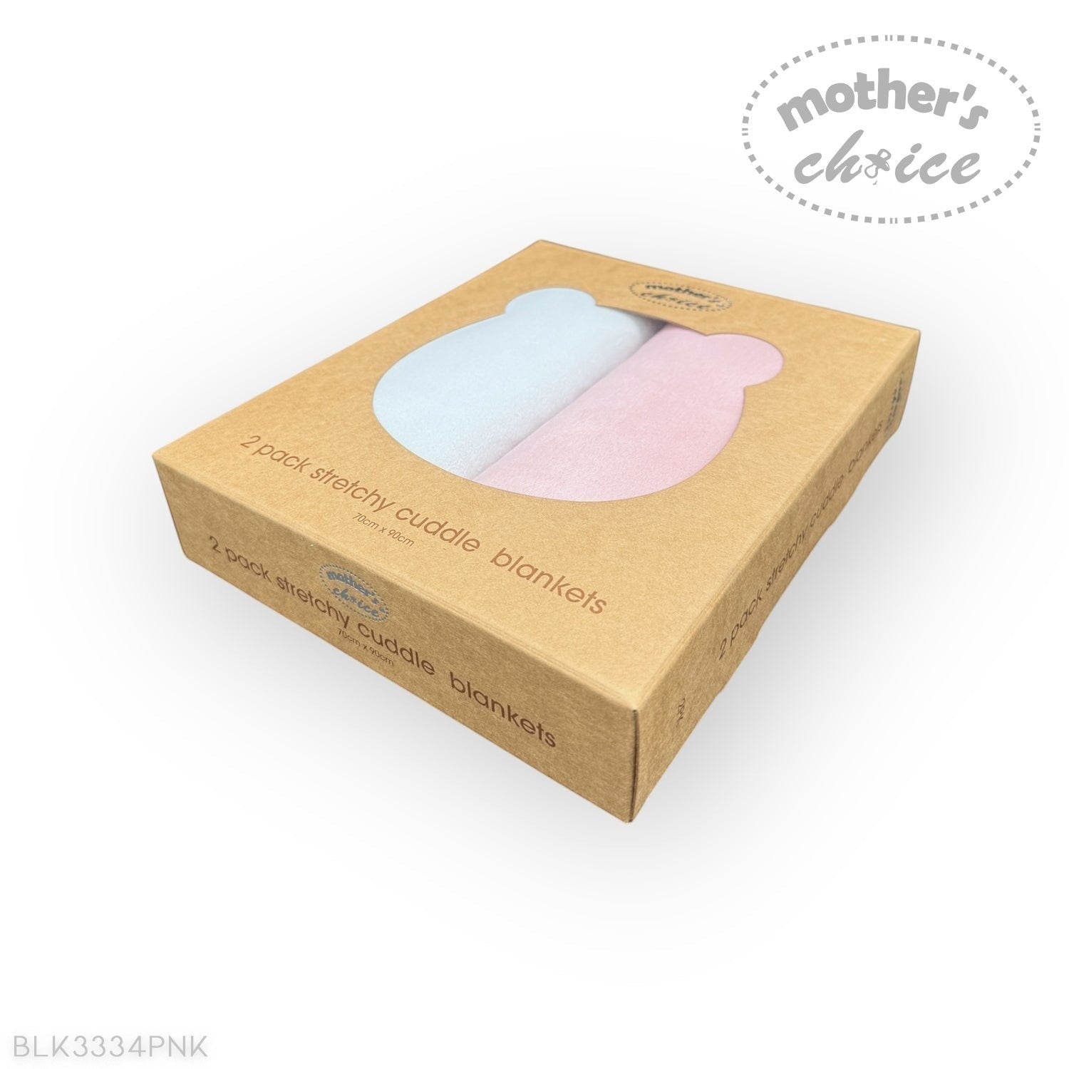 Box of stretchy cuddle blankets with 'Mother's Choice' branding on a white background