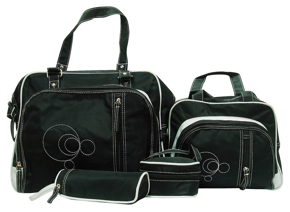 Set of black bags with white accents on a white background