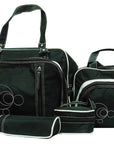 Set of black bags with white accents on a white background