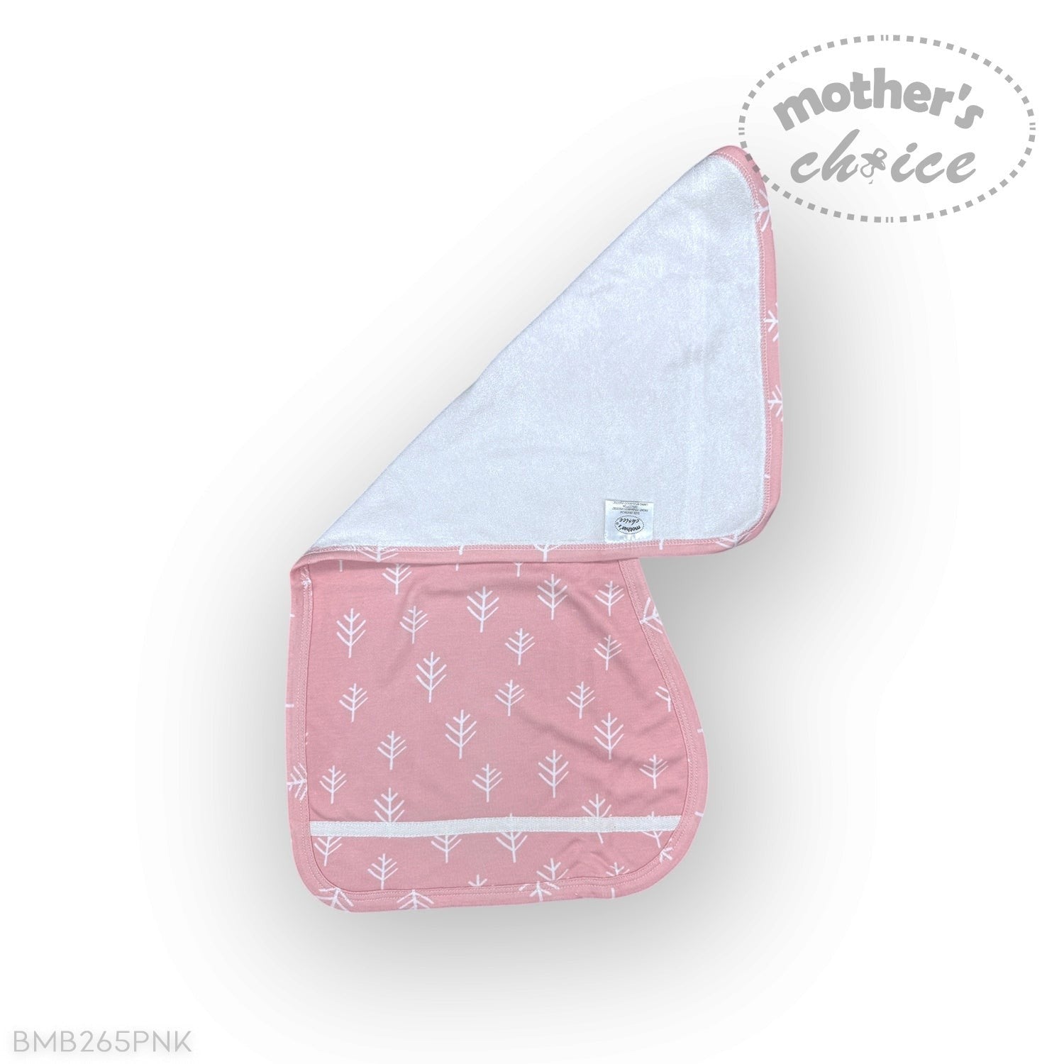 Baby blanket with pink and white tree pattern on a white background, featuring 'mother's choice' branding.