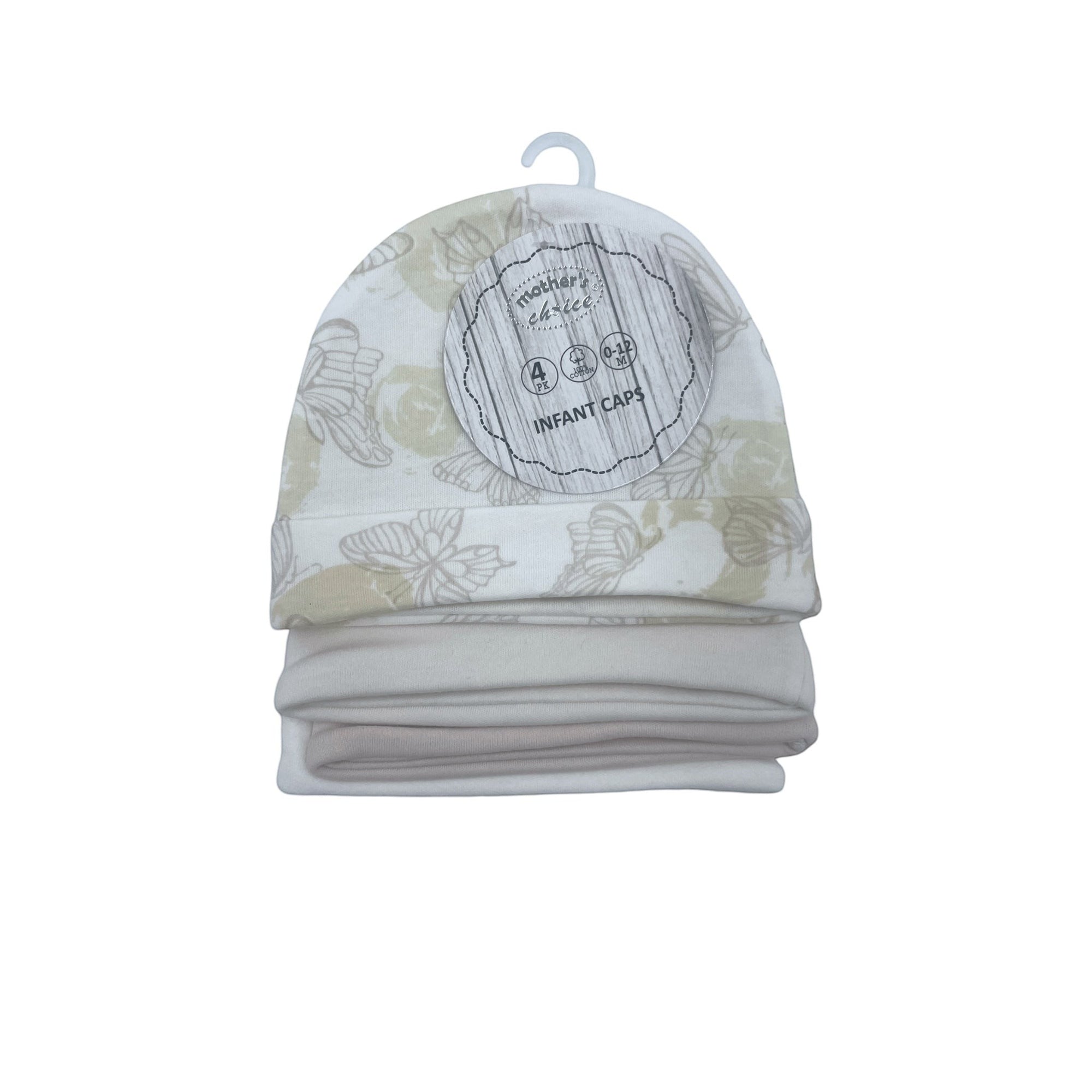 Baby cap with nature-themed design on a white background