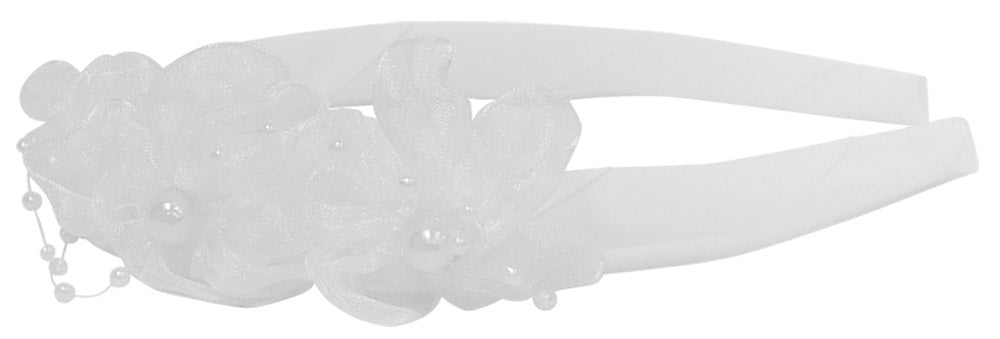 Mothers Choice Girls Alice Band White Flowers With Pearls
