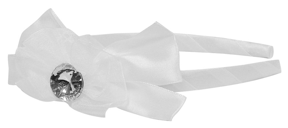 Mothers Choice Girls Alice Band White Bow With Diamante