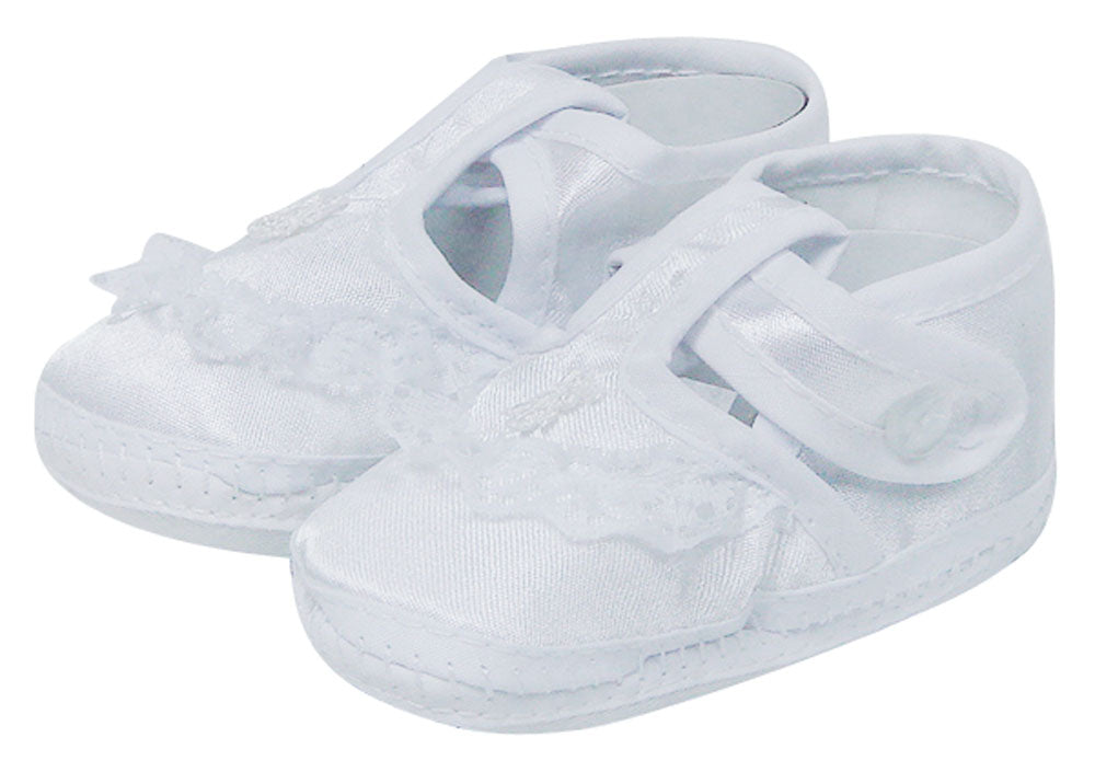 Mothers Choice Girls Cristening Bootie T Bar With Lace Trim