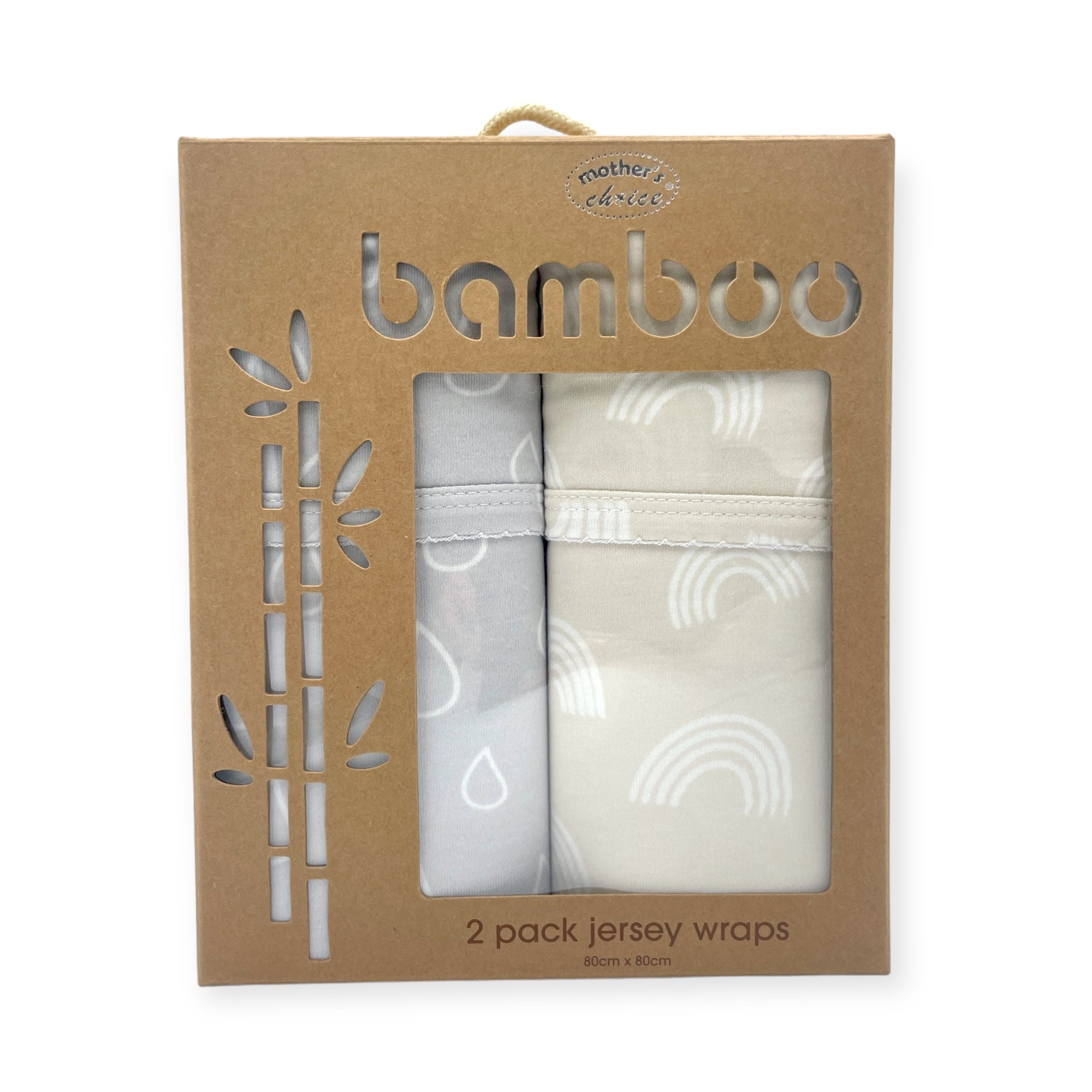 Pack of two bamboo jersey wraps in a cardboard box with 'Mother's Choice' branding.