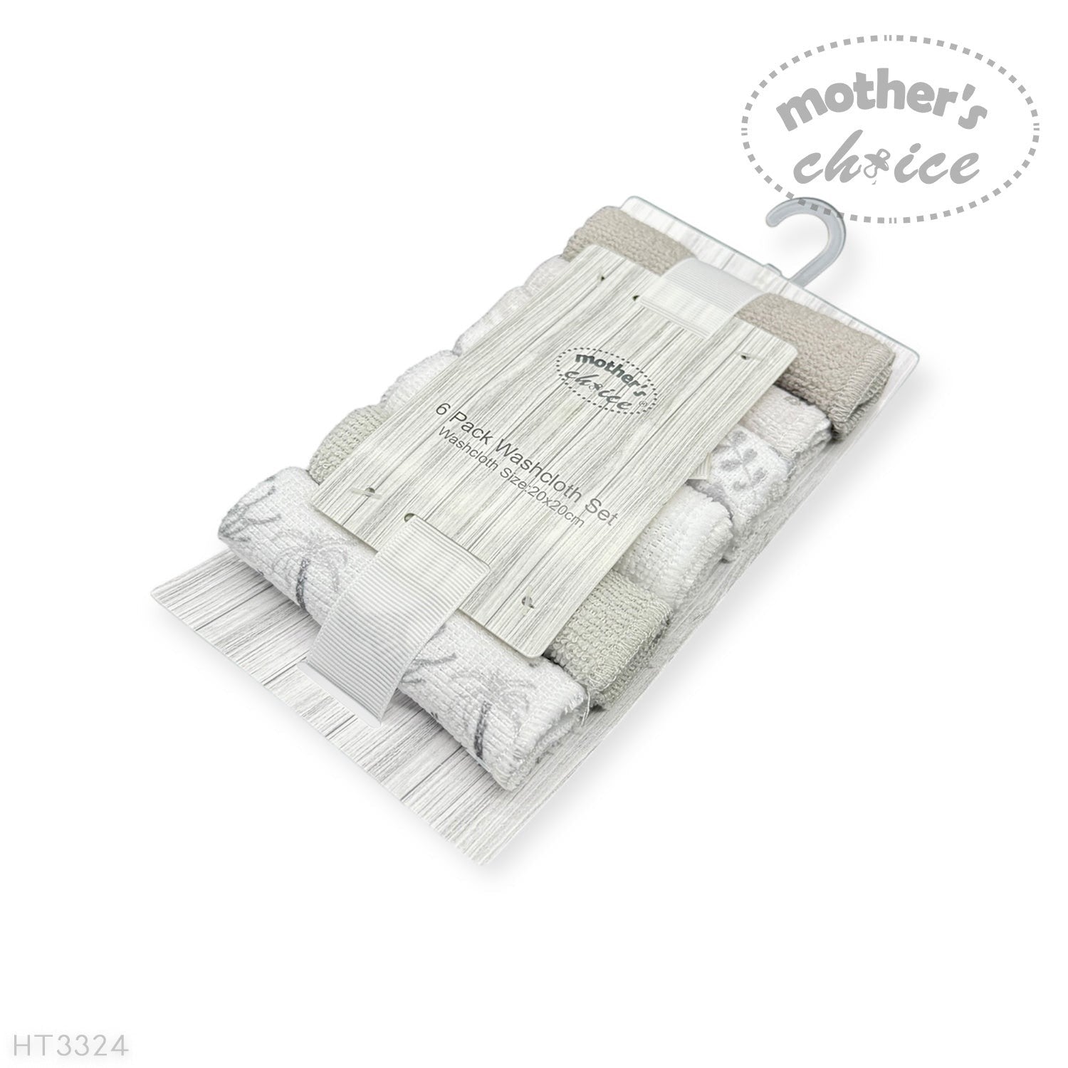 Mothers Choice  6 Pack Washcloth Set Grey Safari