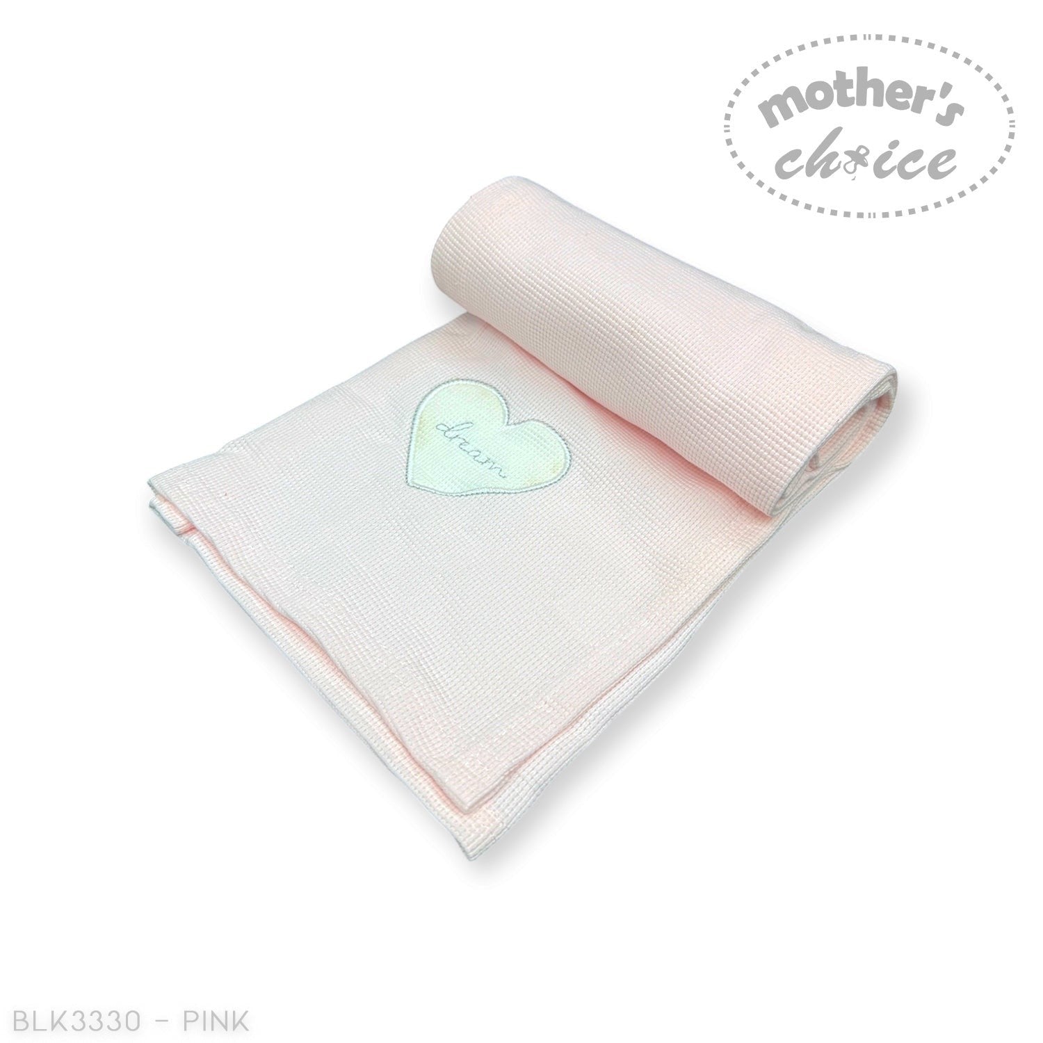 Mothers Choice  Cotton Waffle Blanket Pink Heart Embroid