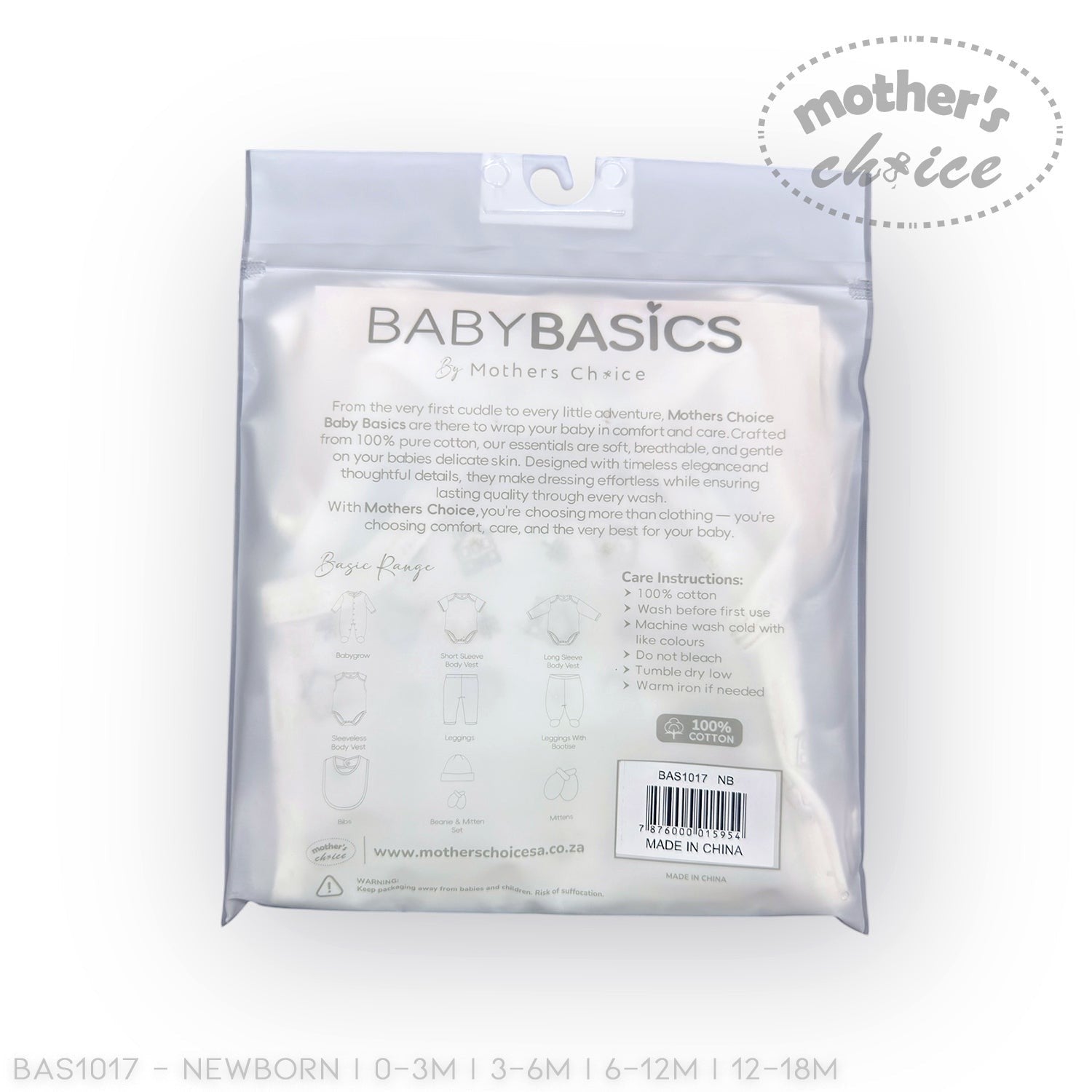 Package of Mother's Choice Baby Basics on a white background