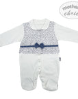 Baby romper with floral patterned top and white pants on a white background, featuring 'Mother's Choice' branding.