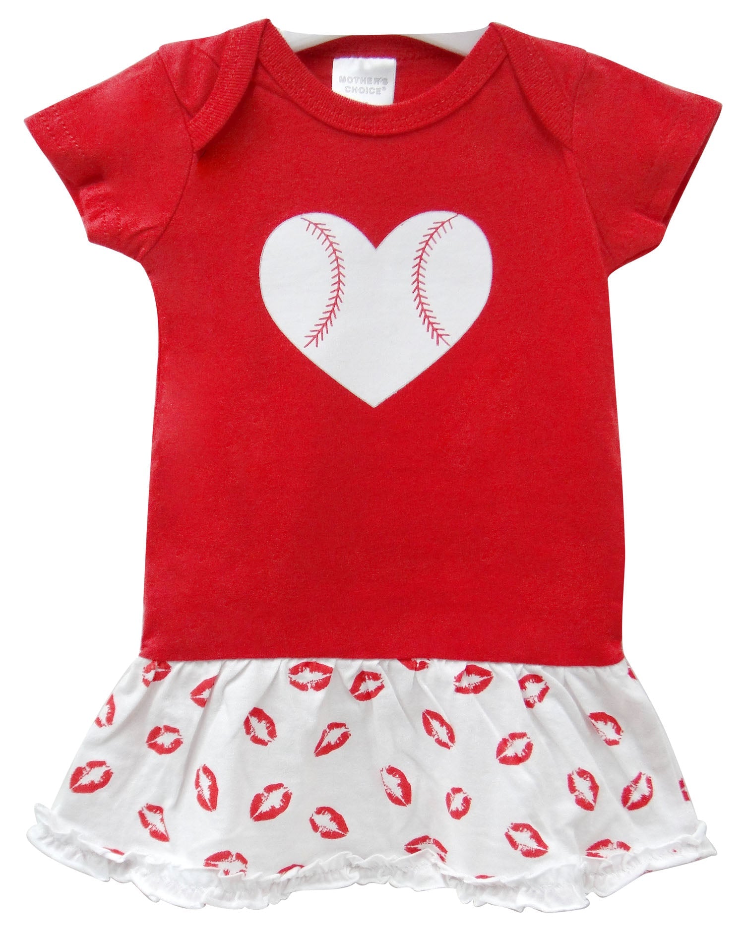 Red baby dress with a heart design on a white background