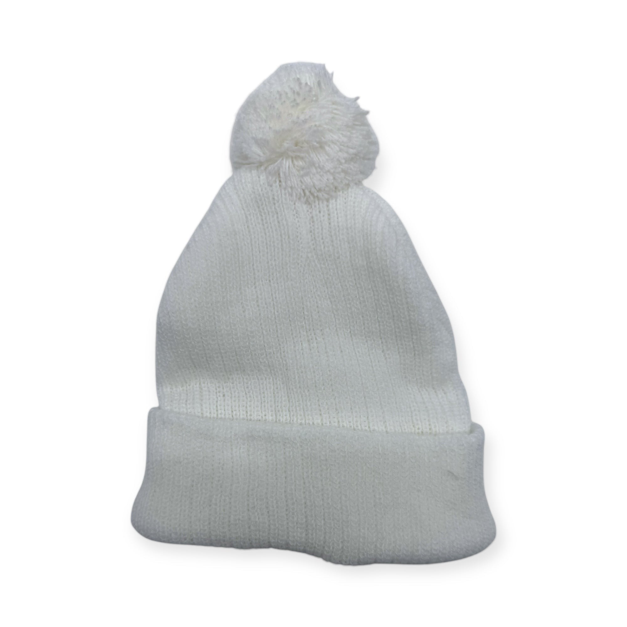 Gray beanie with a pom-pom on a white background