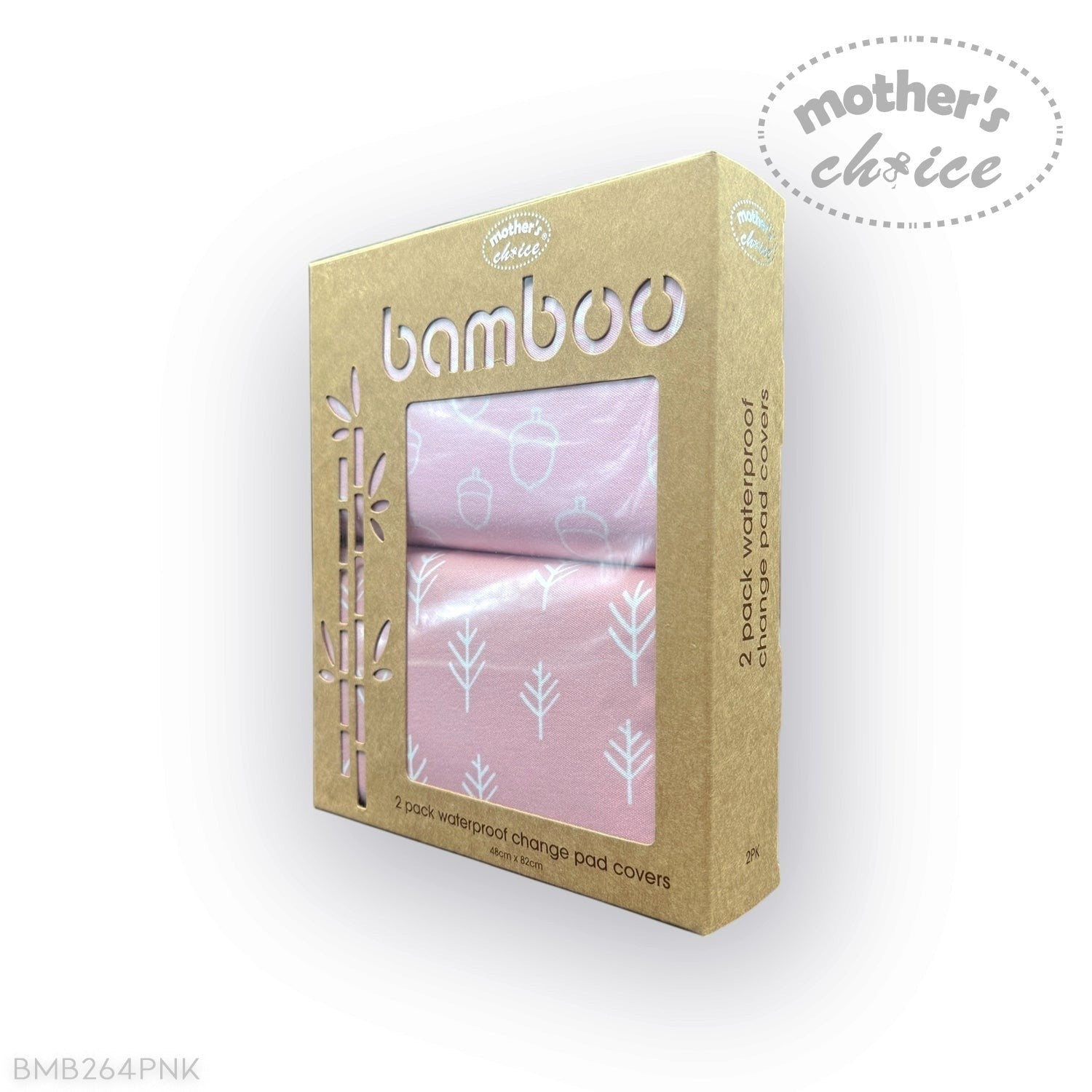 Packaged product with pink bamboo patterned covers and 'Mother's Choice' branding.