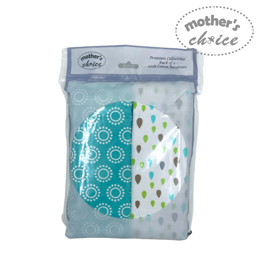 Packaged cotton receivers with patterns in a clear plastic bag, branded 'Mother's Choice'.