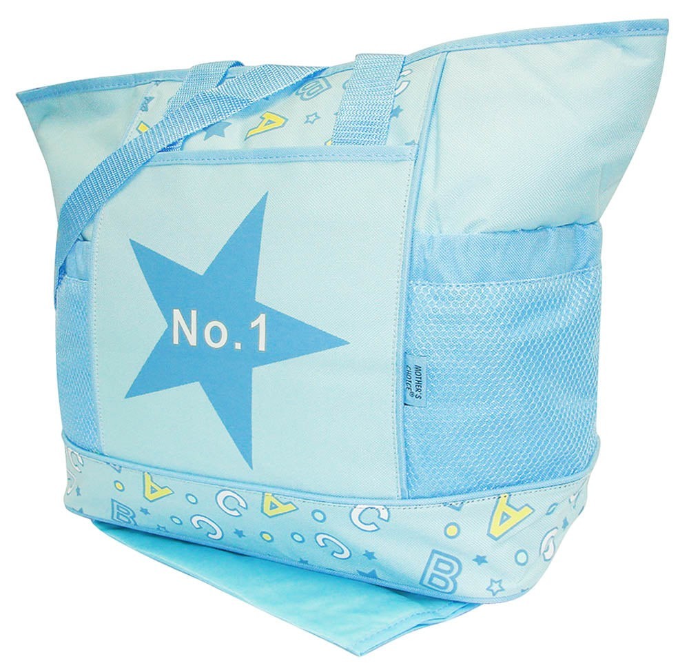 Blue star-shaped bag with 'No. 1' text on a white background