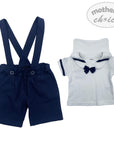 Mothers Choice Inf Boys 2 Piece Navy Sailor Dungaree  Set