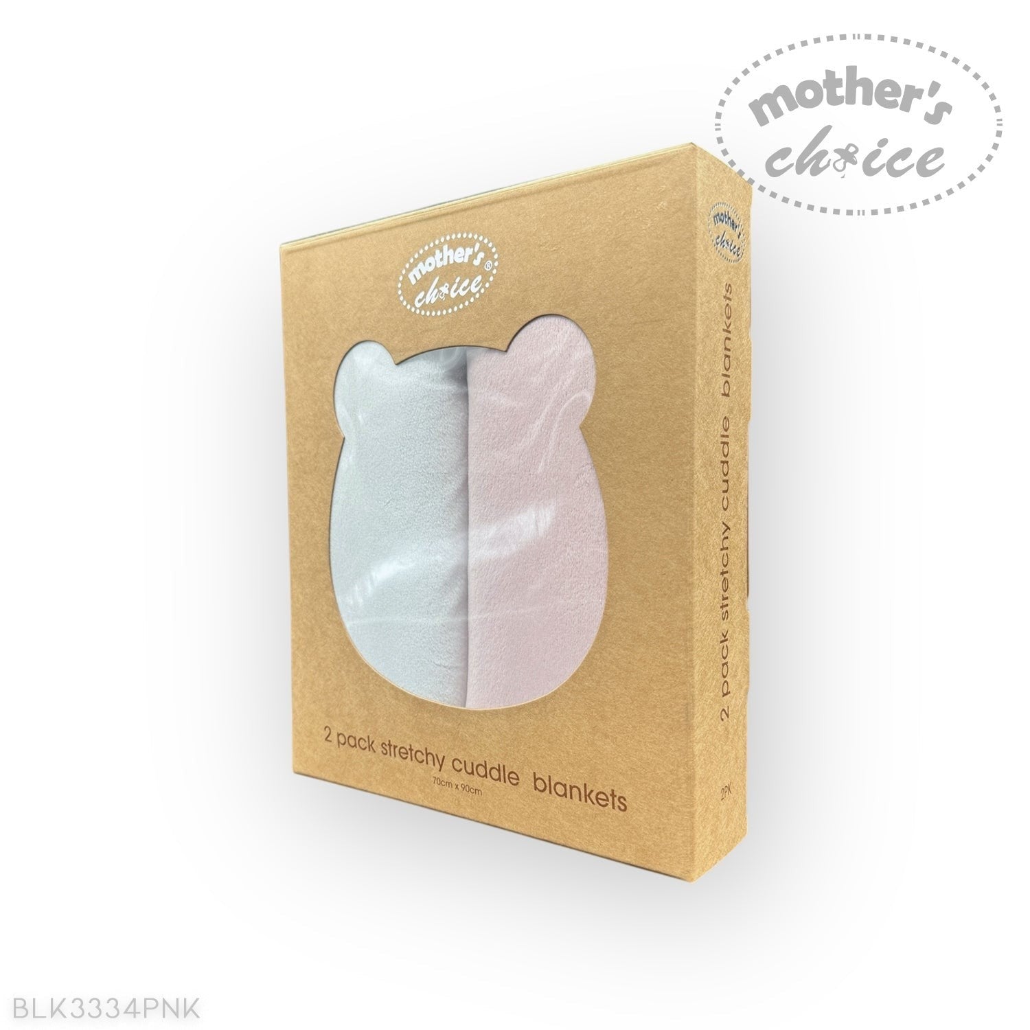 Packaging of stretchy cuddle blankets with 'Mother's Choice' branding on a white background