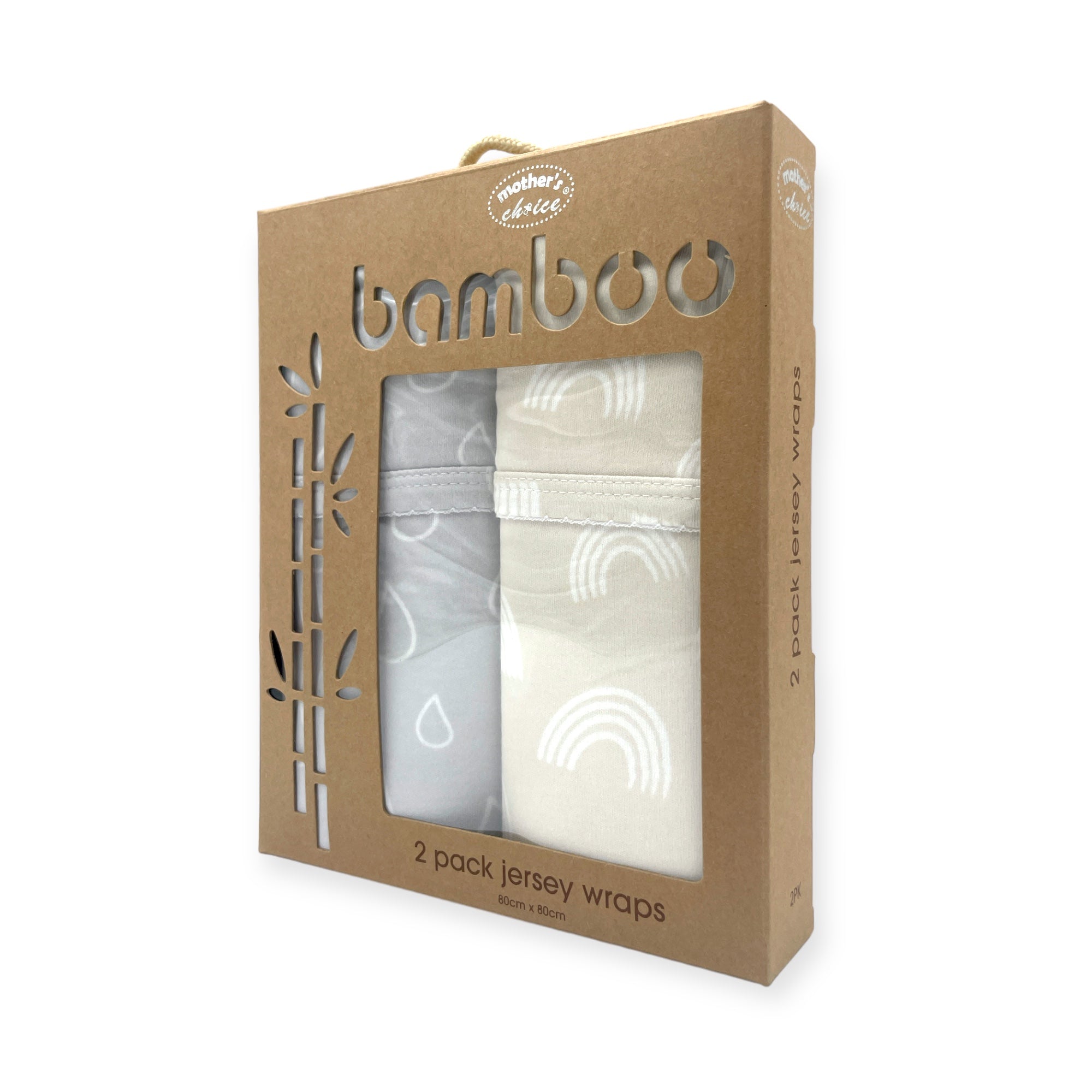 Packaging of bamboo jersey wraps with 'Mother's Choice' branding on a white background