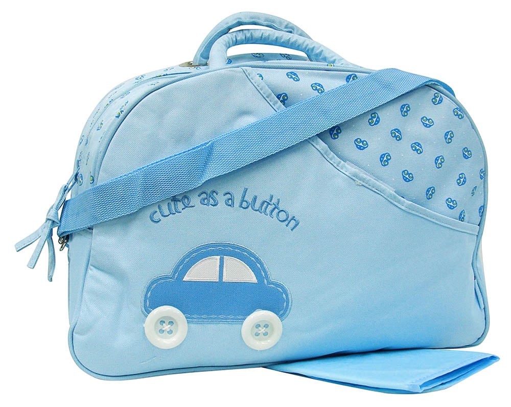Mothers Choice Blue Round Top Nappy Bag Cute As A Button