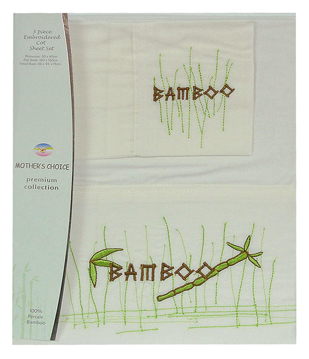 Set of two embroidered towels with 'Bamboo' design on a white background