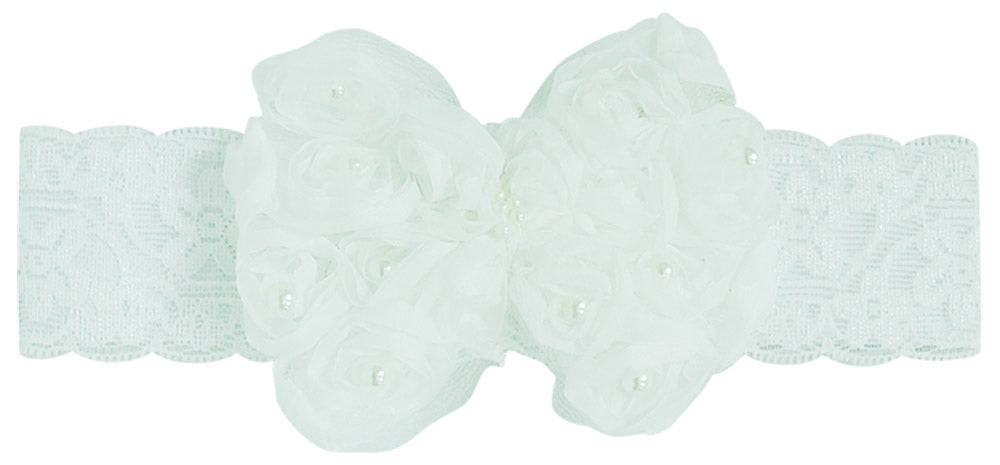 Mothers Choice Infant Girls Lace Headband White Roses Bow With Pearls