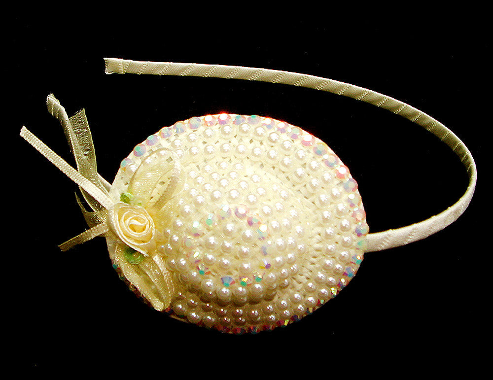 Mothers Choice Girls Alice Bands Cream Hat With Rose