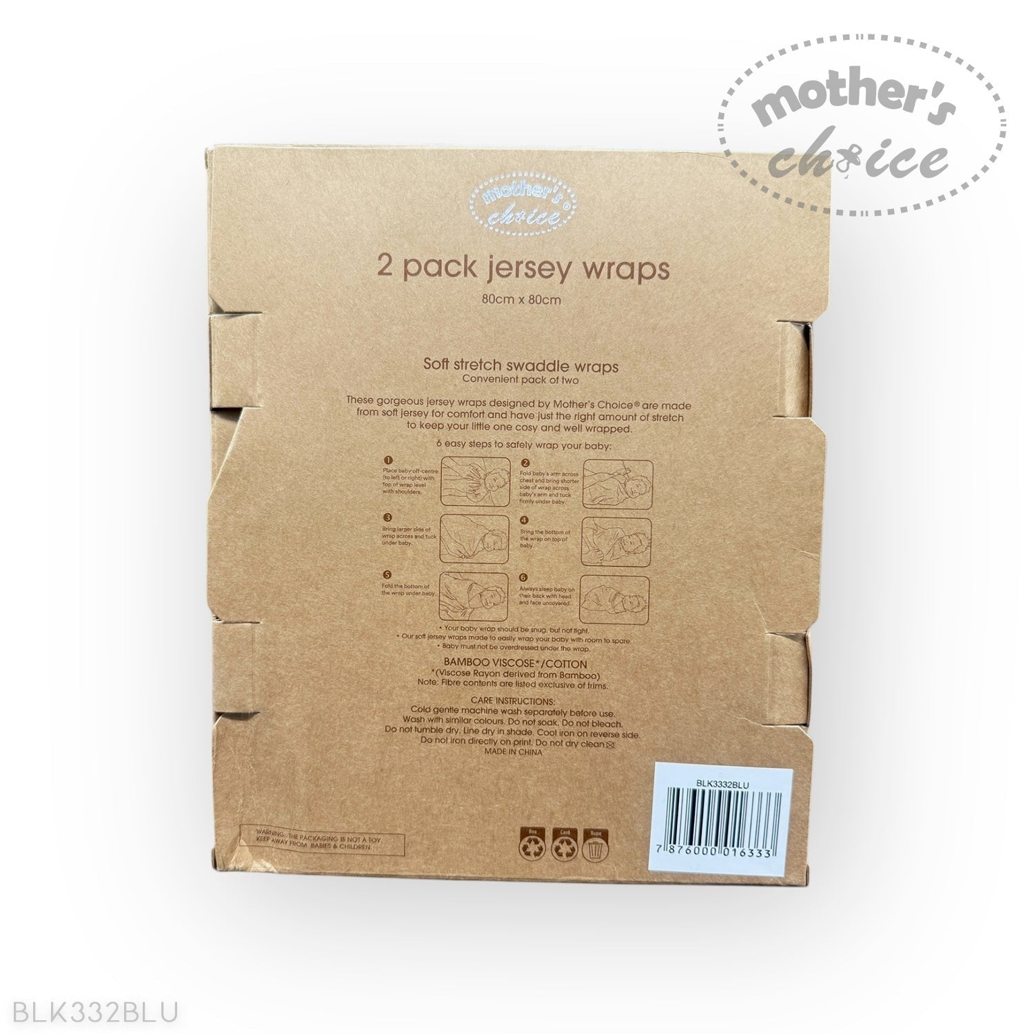 Cardboard packaging of 2 pack jersey wraps with 'mother's choice' branding on a white background.
