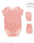 Baby bodysuit and mittens with floral pattern on a white background, featuring 'Mother's Choice' brand.
