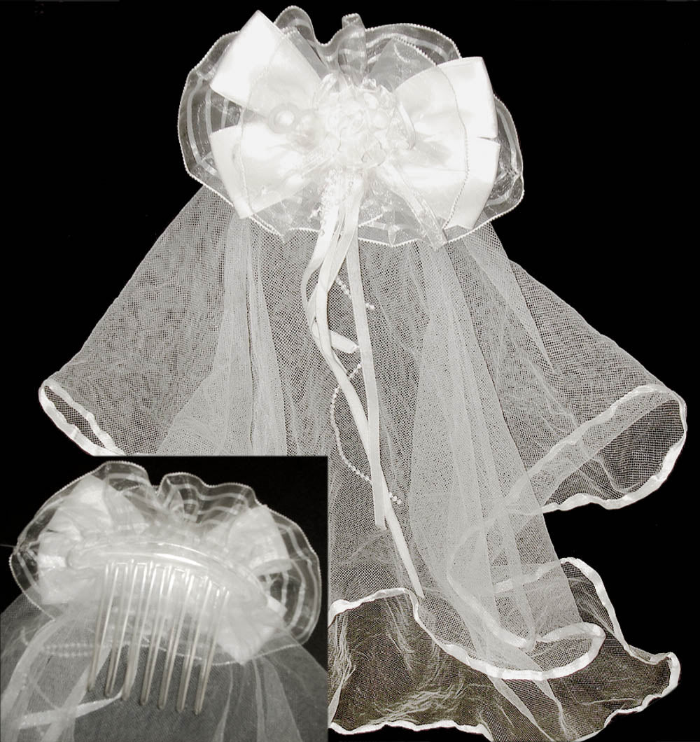 Mothers Choice Girls Clip Wedding Veil White Bow