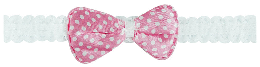 Mothers Choice Infant Girls Lace Headband White With Pink/Red Bow