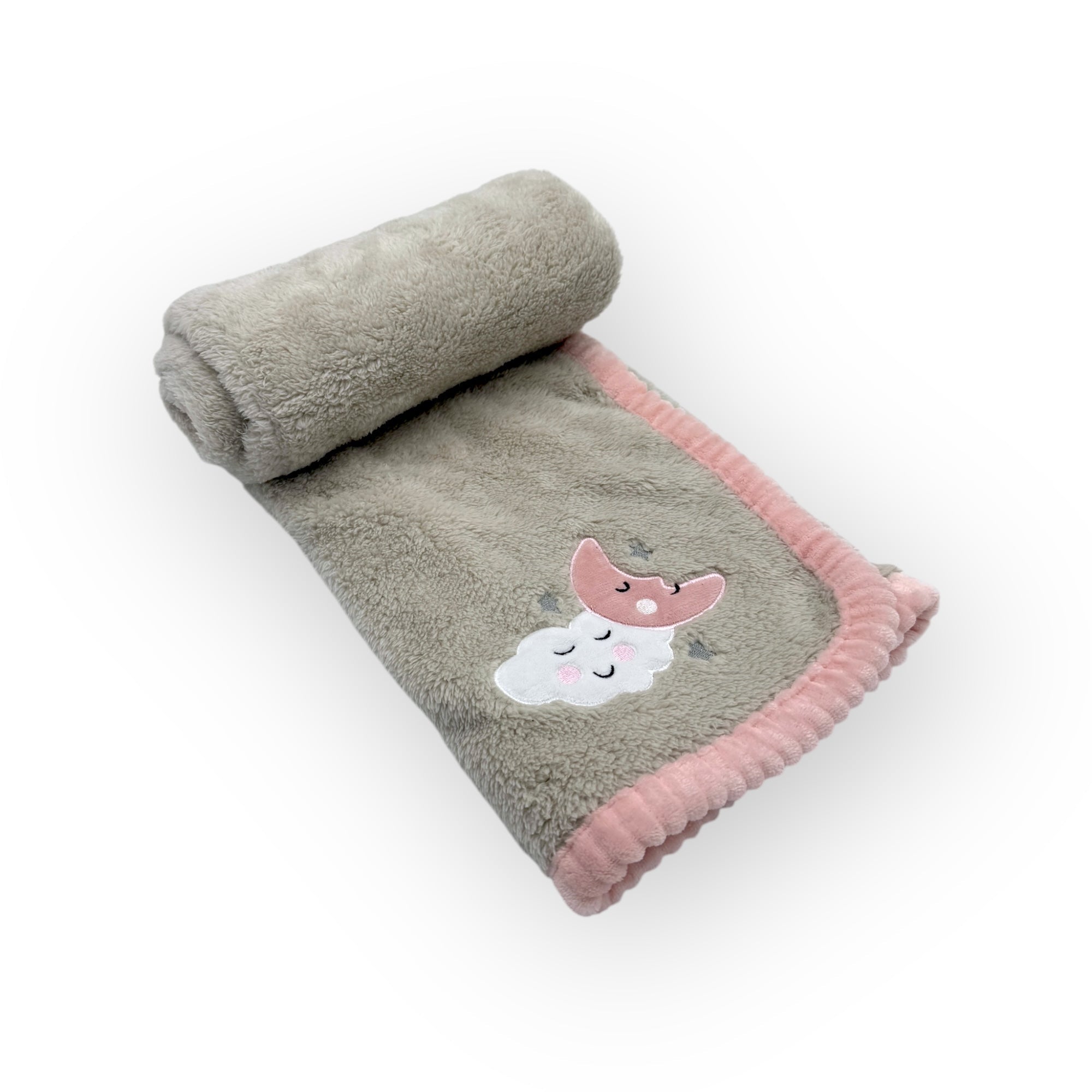 Folded blanket with cartoon fox design on a white background