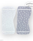Two baby bibs with white patterns on a light gray background, branded 'Mother's Choice'.