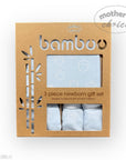 Bamboo newborn gift set packaging with baby clothes inside on a white background