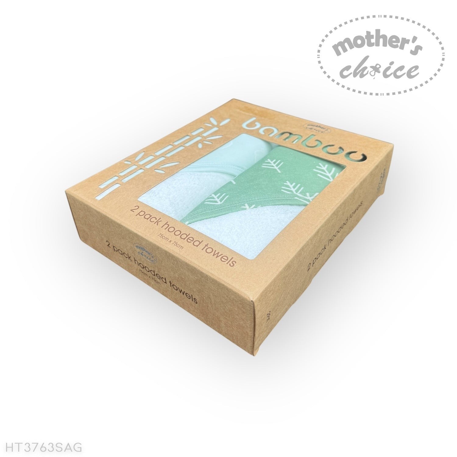 Box of bamboo hooded towels with a visible brand logo on a white background