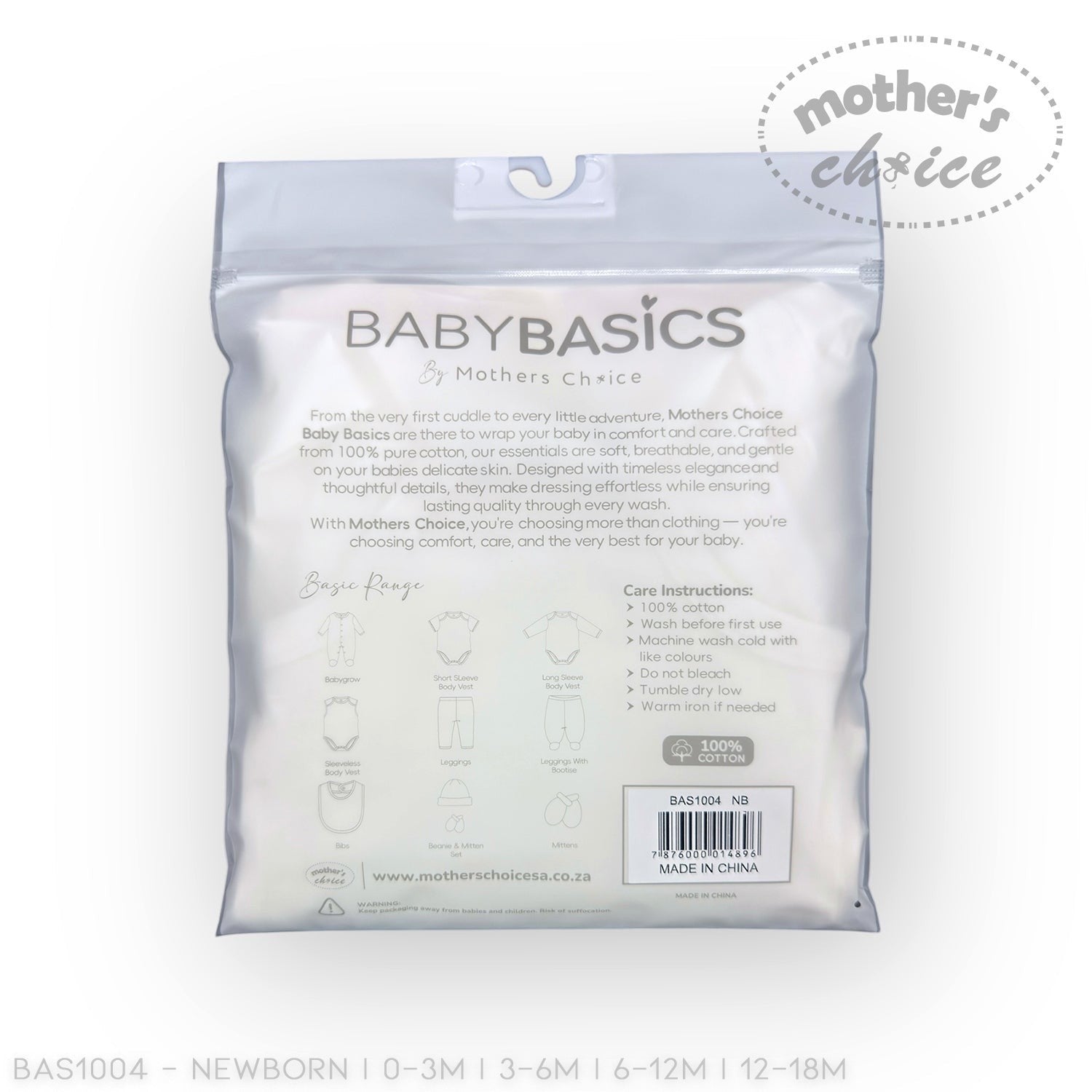 Package of Mother's Choice Baby Basics on a white background
