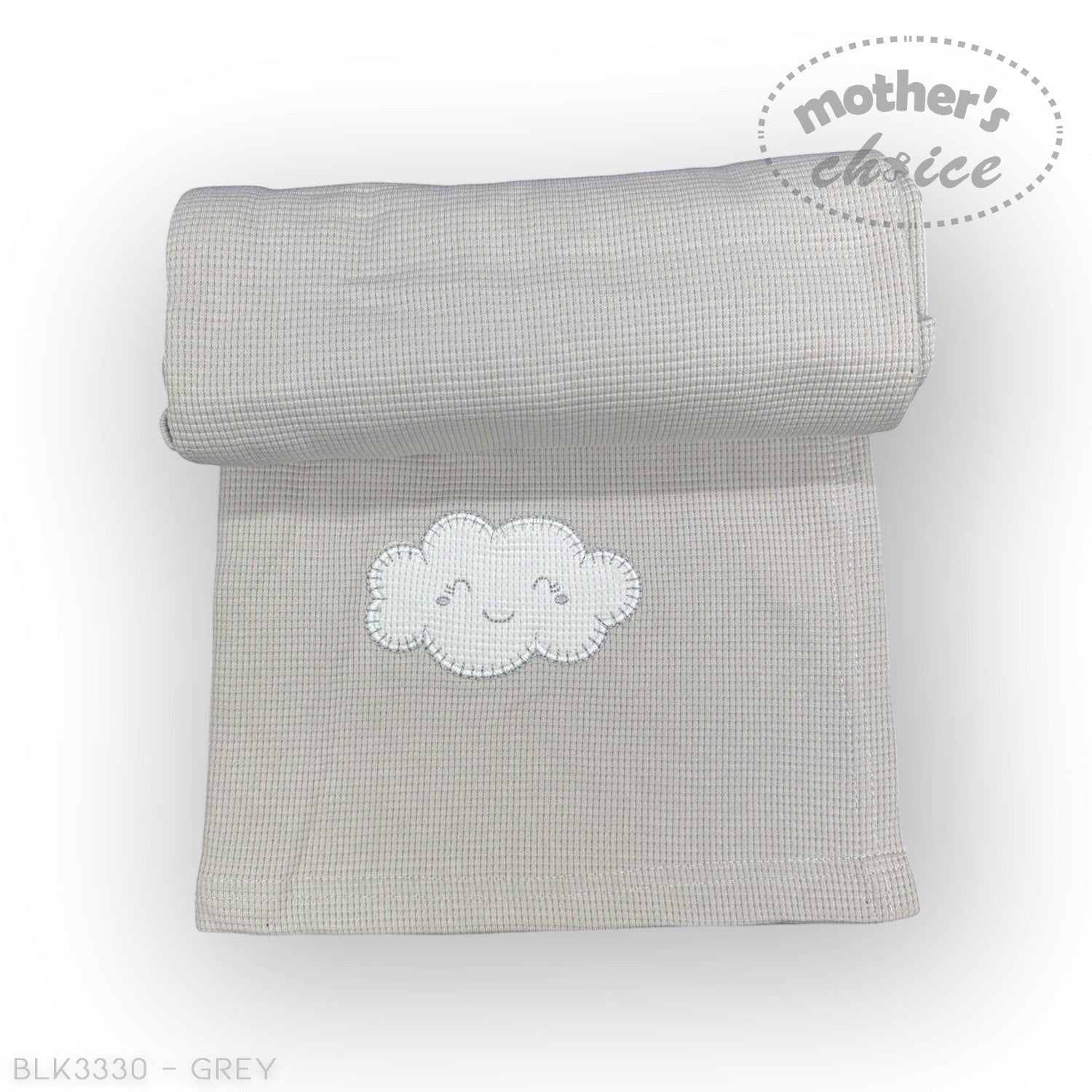 Mothers Choice  Cotton Waffle Blanket Grey Cloud Embroid