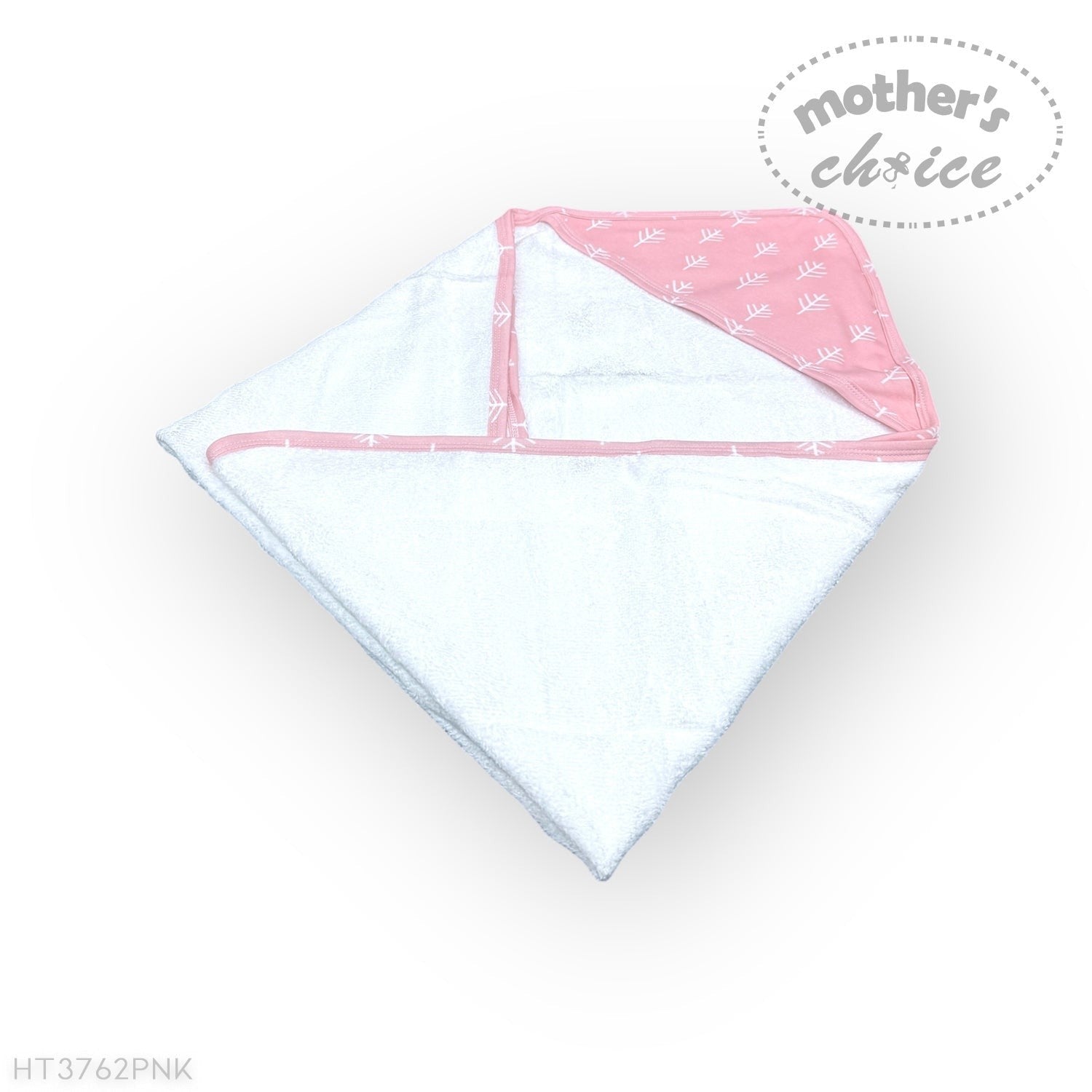 Baby blanket with pink and white pattern on a light gray background, branded 'Mother's Choice'.