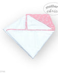 Baby blanket with pink and white pattern on a light gray background, branded 'Mother's Choice'.