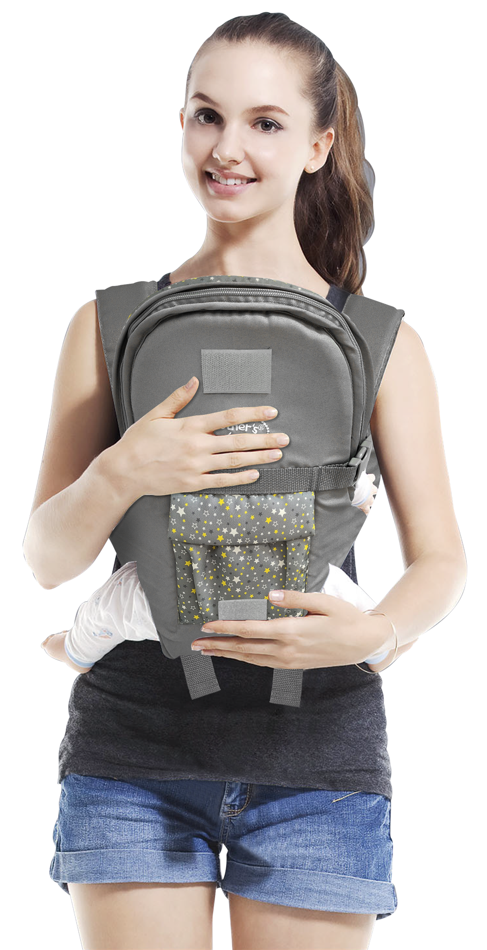 Mothers Choice 3 Way Premium Baby Carrier Grey - Stars