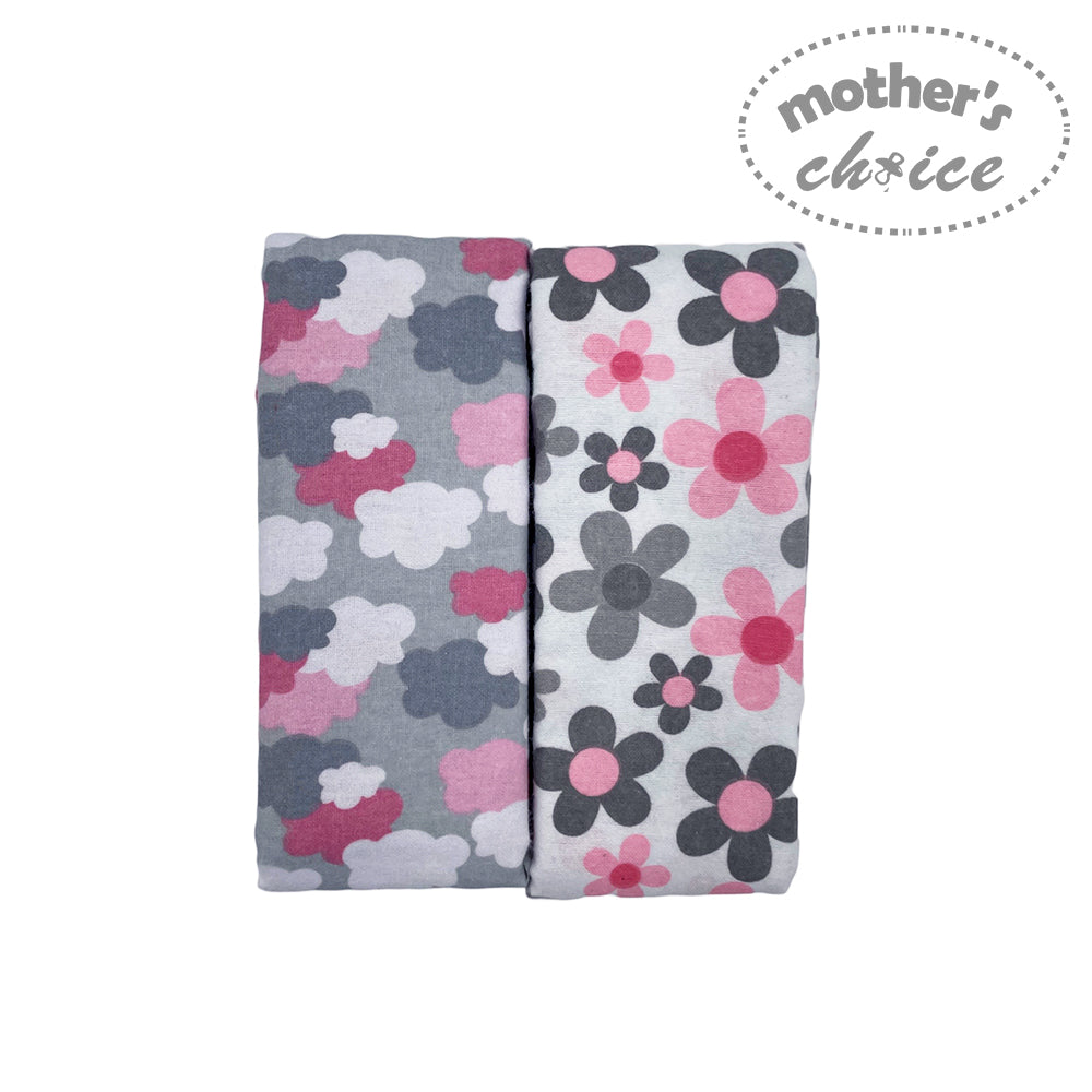 Two floral-patterned cloths with 'Mother's Choice' branding on a white background