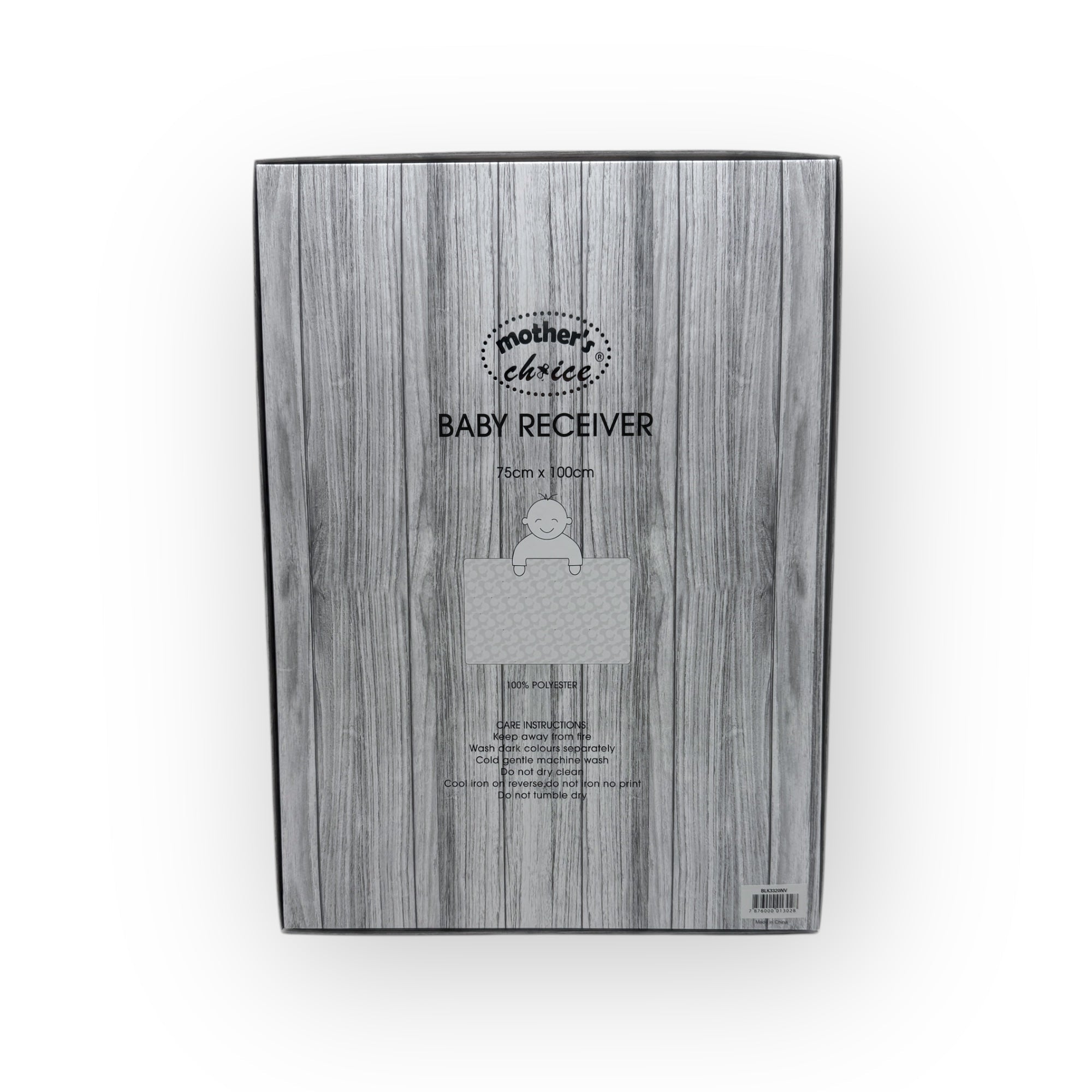 Wooden baby receiver packaging with 'Mother's Choice' branding on a white background